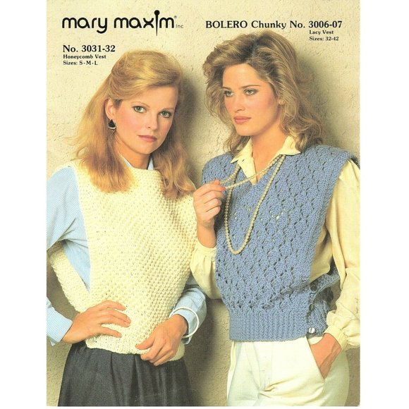 Mary Maxim Honeycomb and Bolero Chunky Vest Vintage Knitting Pattern - Picture 1 of 1